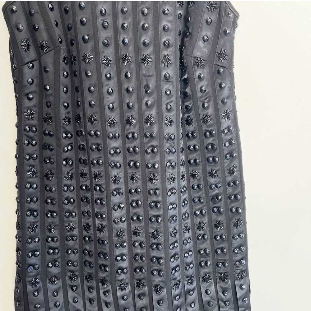 APART Black Beaded Stripes Sleeveless Cocktail Mid Length Sleek Boho Dress Sz 10 - Picture 4 of 16